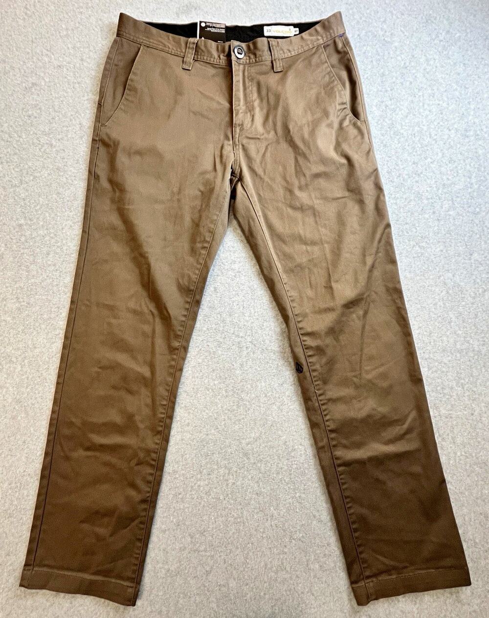 Volcom True To This Men's Brown Chino Pants 33W Straight Leg Stretch Twill